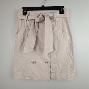 Club Monaco‎ Trench Skirt Women Size 6 With Belt Pockets Beige Double Button